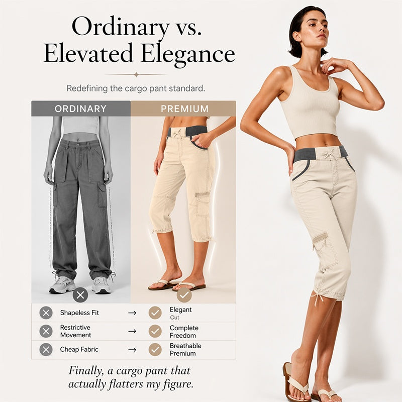 Pantalon cargo capri taille haute pour femmes