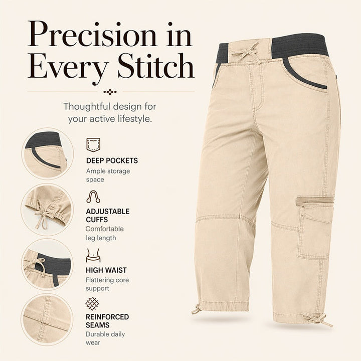 Pantalon cargo capri taille haute pour femmes