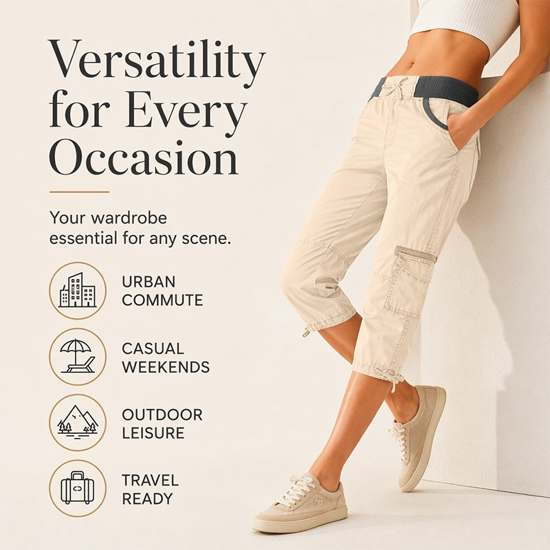 Pantalon cargo capri taille haute pour femmes