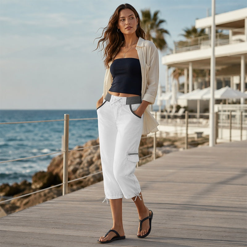 Pantalon cargo capri taille haute pour femmes