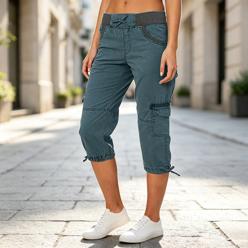 Pantalon cargo capri taille haute pour femmes