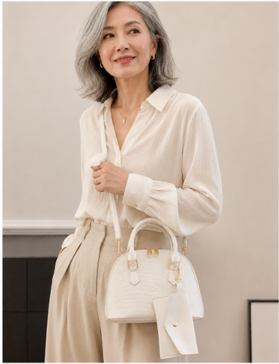 Sac Shell en Cuir Véritable à Motif Crocodile Polyvalent